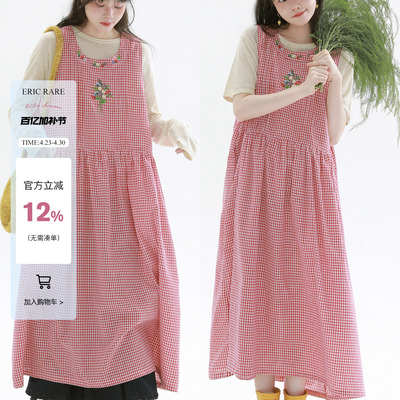 稀有RARE 叠穿背心连衣裙文艺复古背心裙女无袖减龄气质叠穿长裙