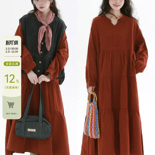 稀有RARE 蛋糕连衣裙淑女风文艺复古气质圆领显瘦大摆叠穿长裙女