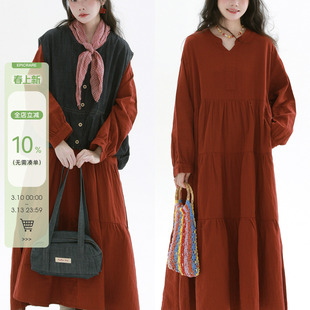 稀有RARE 蛋糕连衣裙淑女风文艺复古气质圆领显瘦大摆叠穿长裙女