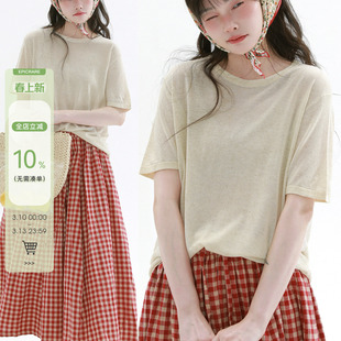稀有RARE 亚麻圆领短袖日系休闲简约基础T恤复古文艺显瘦百搭上衣