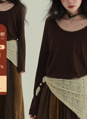 稀有RARE 搭配王者U领针织打底衫文艺复古休闲小众设计长袖上衣女