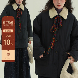 稀有RARE 毛绒翻领格子内衬90绒羽绒服文艺休闲保暖外套 白兔奶糖