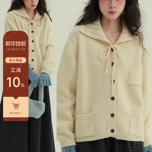 稀有RARE 田园系列大翻领系带毛衣甜美少女文艺简约休闲上衣 奶酥