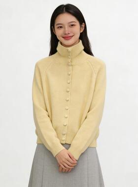 高领加厚毛衣外套女单排扣内搭针织开衫上衣大码软糯毛衣