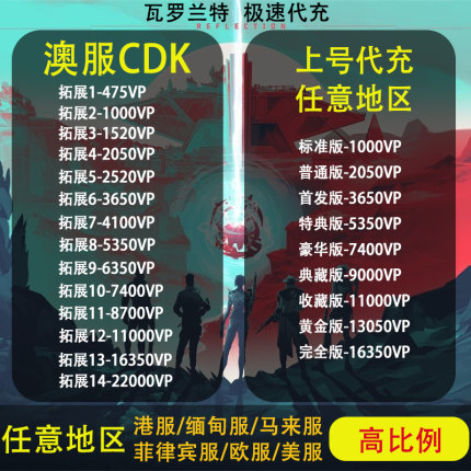 【自动秒发】瓦罗兰特澳大利亚Valorant澳服特战英豪 VP充值 AUD