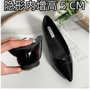 内增高单鞋女小码313233早春乐福鞋秀气浅口黑色软皮通勤工作尖头
