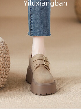 内增高勃肯鞋女10cm隐形双带真皮小个子3334博肯鞋工作乐福鞋厚底