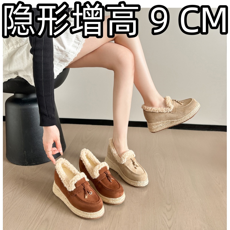 加绒内增高勃肯鞋女小个子厚底34