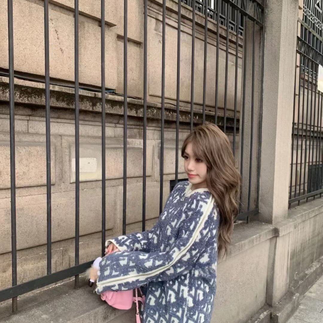 周杰伦同款24SS新款老花满印提花字母logo拉链袖毛衣男针织衫女