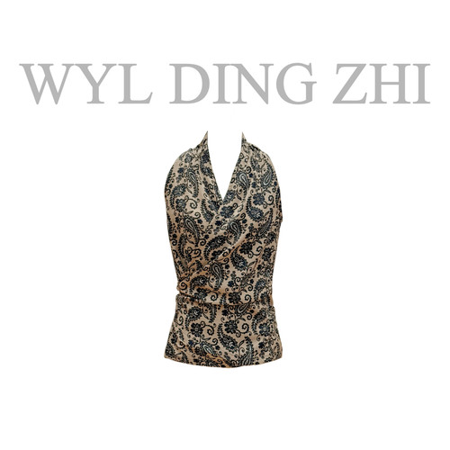 大雯子 叁吉 复古港风辣妹别致图腾美背挂脖一片式设计无袖背心