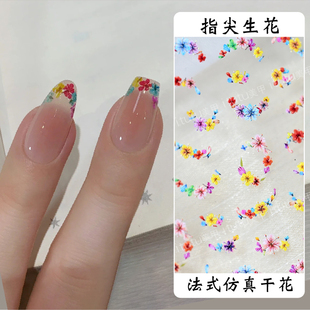 新款指尖生花法式仿真干花美甲贴纸春日缤纷小野花微浮雕清新花花