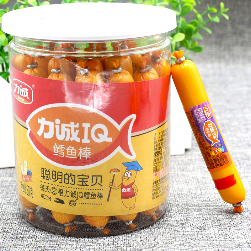 力诚iq鳕鱼肠500g桶装即食原味鱼香肠芝士味鳕鱼棒儿童零食小吃