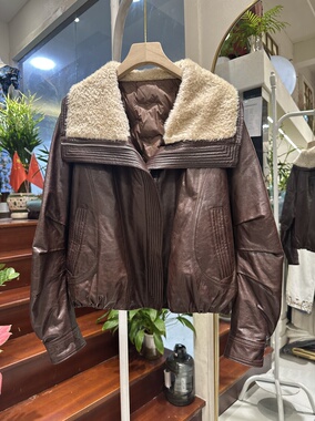 高端羊皮毛一体羽绒鹅绒服女短款款绵羊皮宽松休闲皮衣货号96180