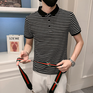 2023夏季条纹精神小伙短袖POLO衫社会青年上衣潮D326-16838P55