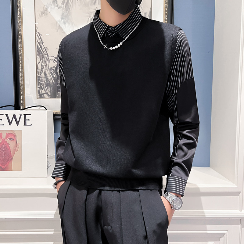 22秋冬男新款韩版假两件针织衫青少年毛衣D326-1 2250 P95 控135图片
