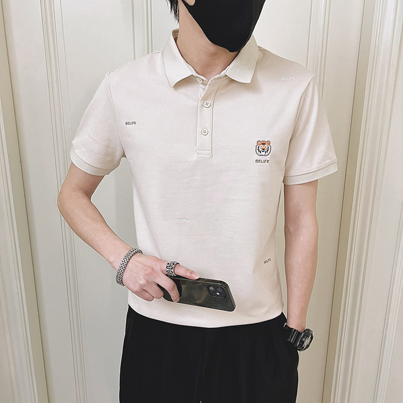 2024夏装新品虎头刺绣上衣POLO衫无头风短袖POLOD326-16850P55,男装Polo衫,星座1101