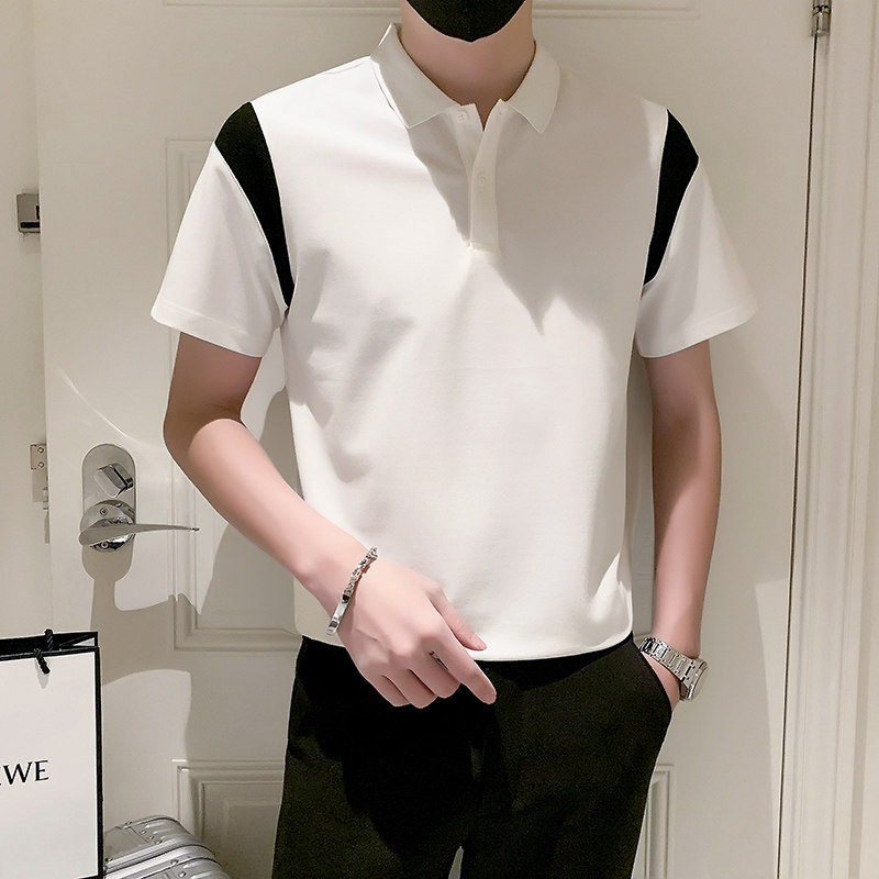 2024春夏男打底衫短袖上衣POLO衫抖音拼接男D326-16818P48,男装T恤,星座1101