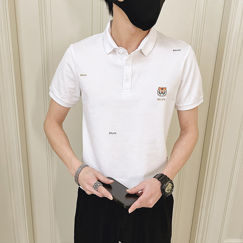 2024夏装新品虎头刺绣上衣POLO衫无头风短袖POLOD326-16850P55,男装Polo衫,星座1101