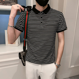 2024夏季条纹精神小伙短袖POLO衫社会青年上衣潮D326-16838P55，男装Polo衫，星座1101