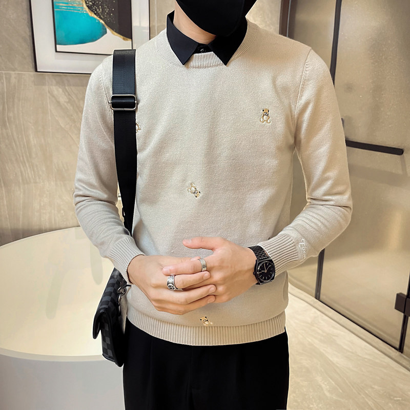 精神小伙2021假俩件套头针织衫韩版社会风毛衣男D326-12226P105,男装针织衫/毛衣,星座1101