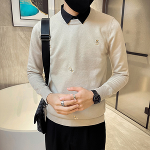 精神小伙2021假俩件套头针织衫韩版社会风毛衣男D326-1 2226P105图片