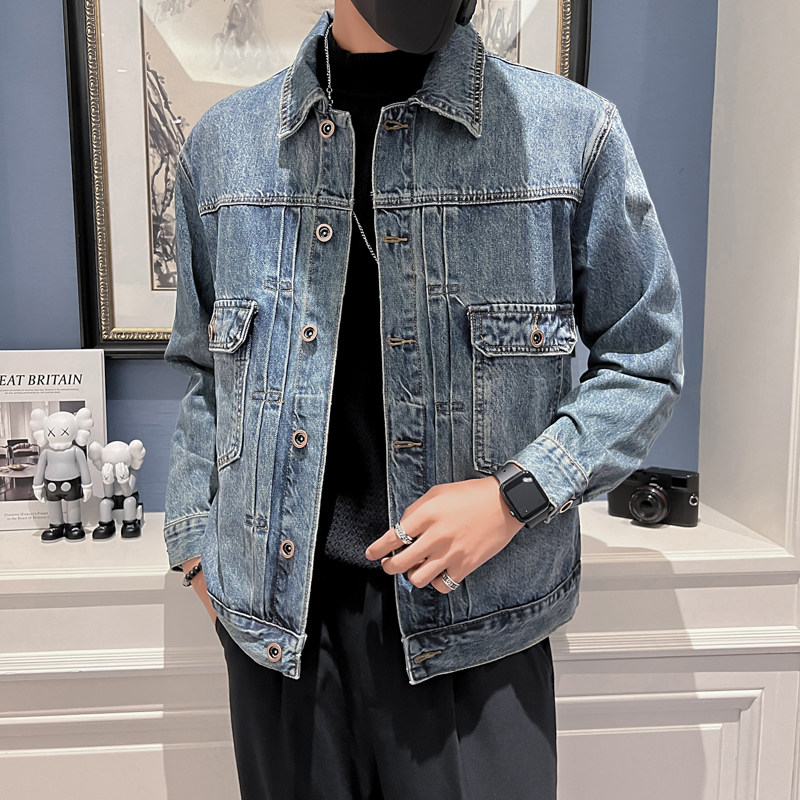 秋冬水洗牛仔外套夹克抖音直播高品质男上衣D326-1 BK010P145图片