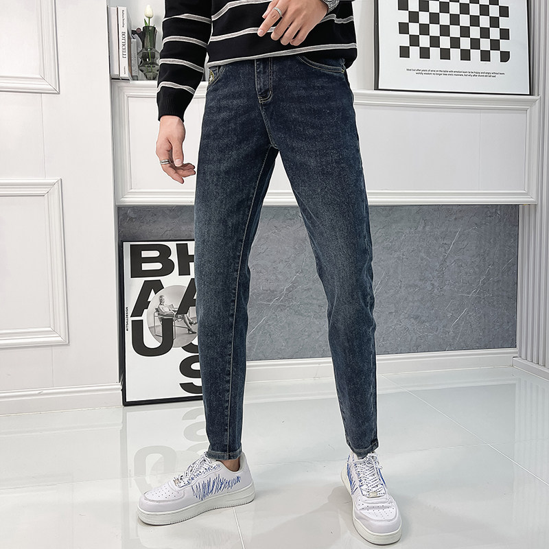 2024秋冬男新款牛仔长裤韩版青少年修身小脚裤潮D326-19033P85,男装休闲裤,星座1101