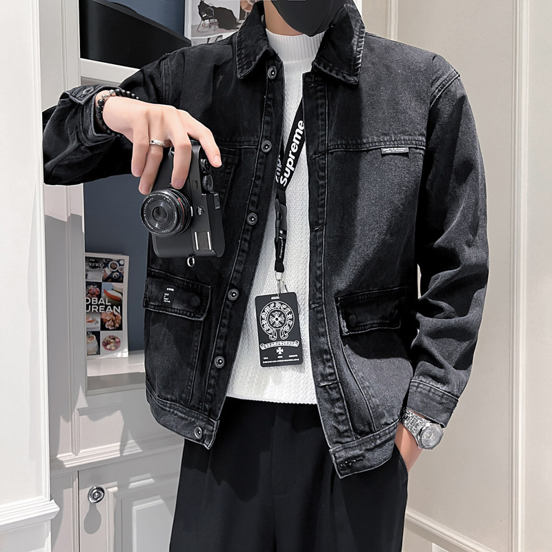 秋冬水洗牛仔外套夹克抖音直播高品质男上衣D326-1 BK008P125图片