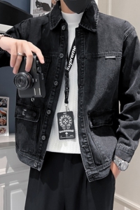 秋冬水洗牛仔外套夹克抖音直播高品质男上衣D326-1 BK008P125图片