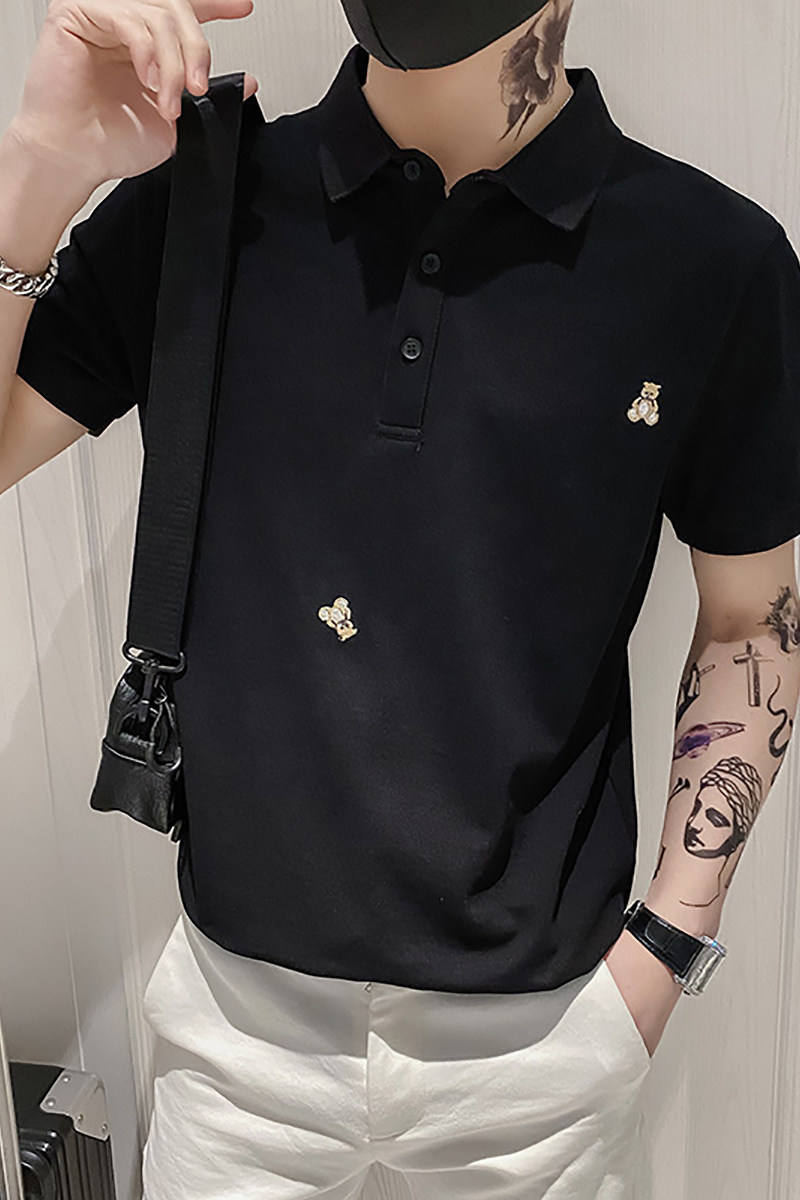 2023刺绣熊夏季精神小伙短袖POLO衫社会青年上衣D326-16659P48,男装T恤,星座1101