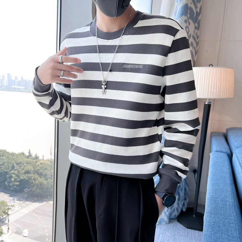 秋装新款社会风针织条纹卫衣上衣男直播D326-11205P78控108,男装卫衣,星座1101