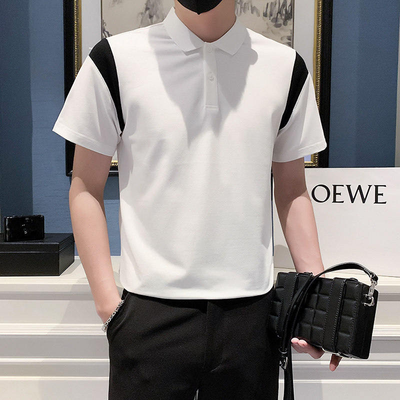 2024春夏男打底衫短袖上衣POLO衫抖音拼接男D326-16818P48,男装T恤,星座1101