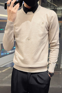 精神小伙2021假俩件套头针织衫韩版社会风毛衣男D326-1 2226P105图片