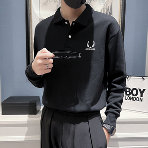 秋装新款社会风翻领POLO卫衣上衣男直播D326-1 8152 P78控108图片