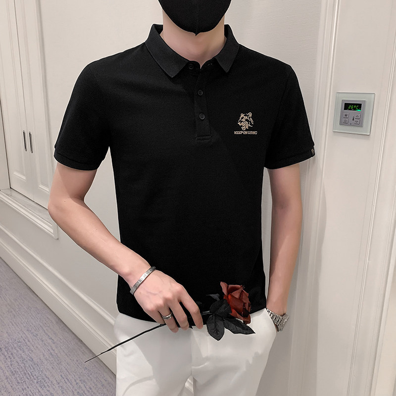 2024夏装男刺绣虎头POLO社会小伙短袖潮男POLO衫D326-16801P45,男装T恤,星座1101