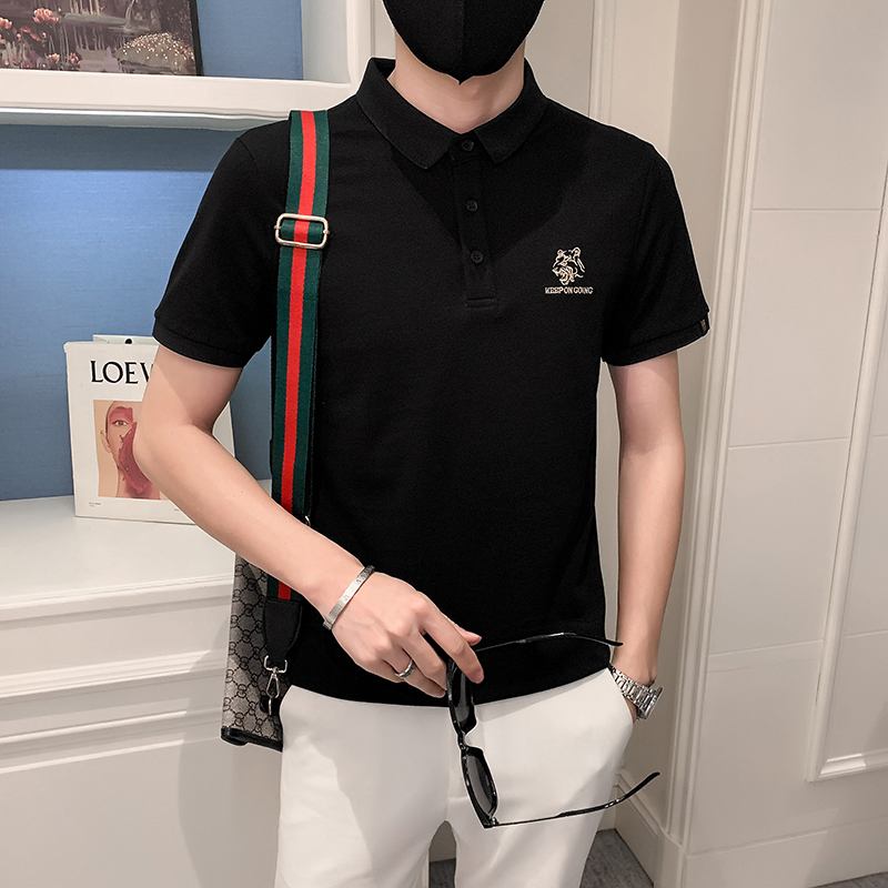 2024夏装男刺绣虎头POLO社会小伙短袖潮男POLO衫D326-16801P45，男装T恤，星座1101