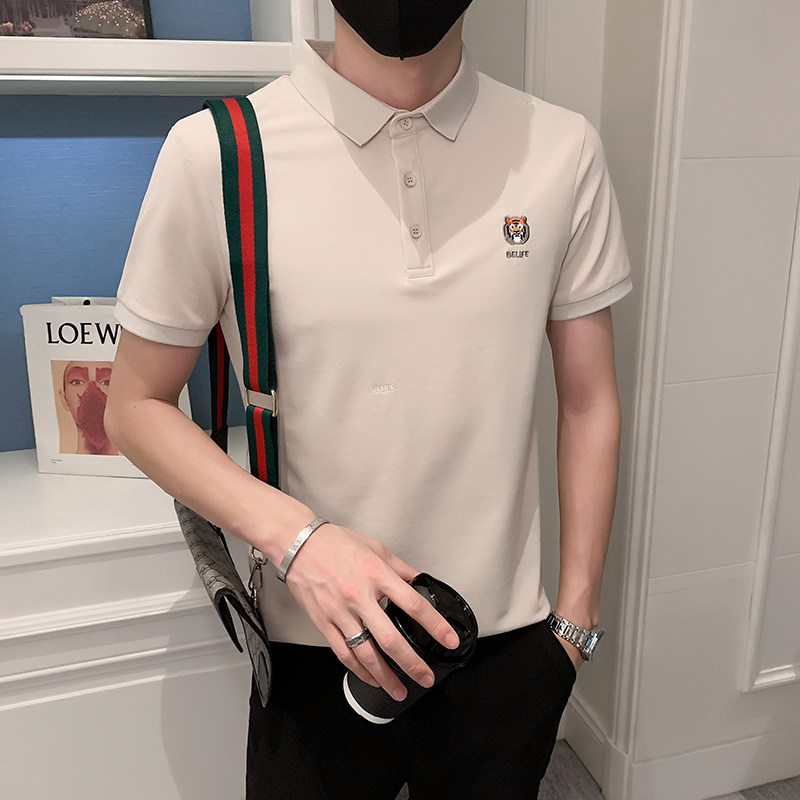 2023夏装男刺绣虎头POLO社会小伙短袖潮男POLO衫D326-16850P55，男装Polo衫，星座1101