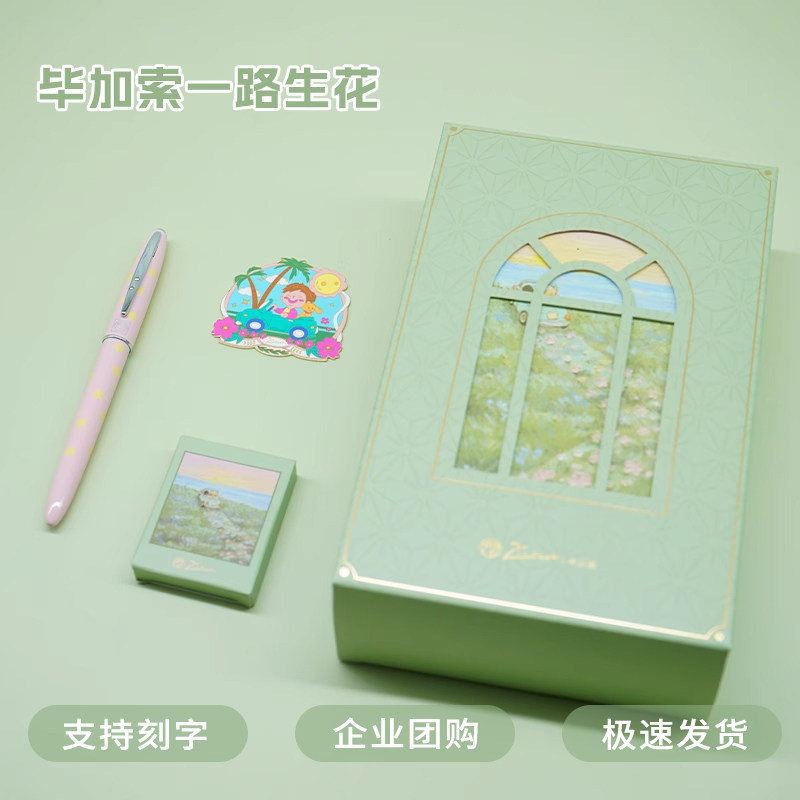 毕加索钢笔612一路生花签字笔可爱练字儿童简约学生练字礼盒装