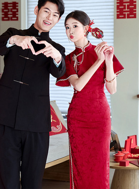 改良红色旗袍敬酒服结婚当天新娘便装回门订婚新中式礼服女高级感
