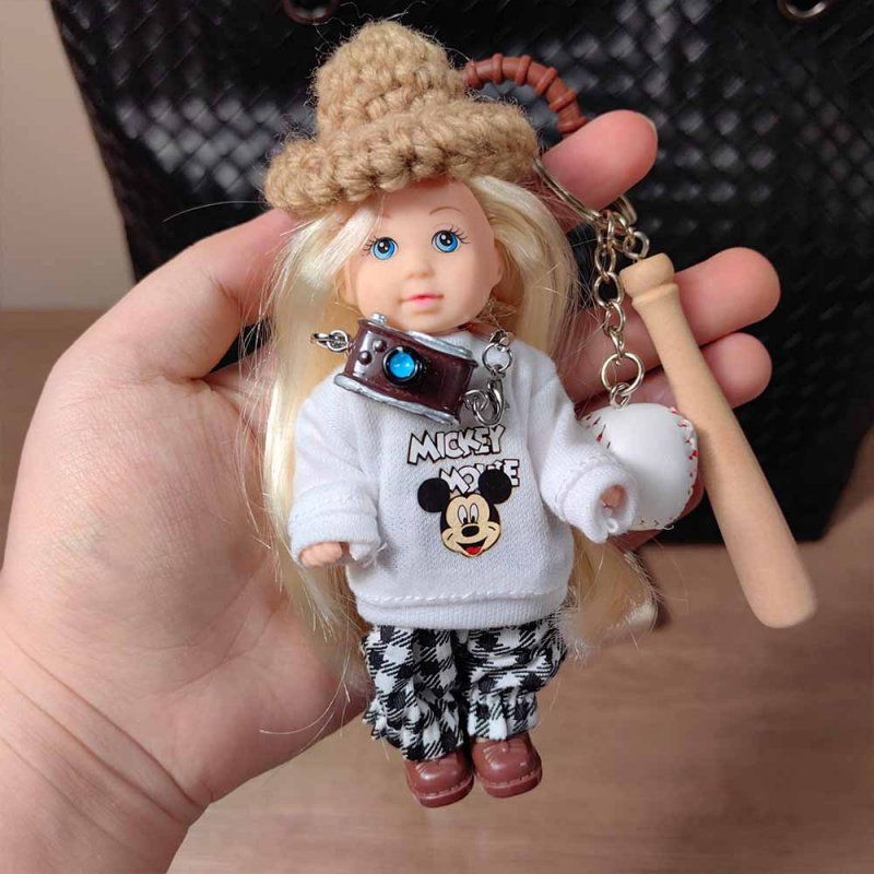 韩国仿芭比娃娃公仔挂饰 棒球钥匙扣 可爱女生包包挂件