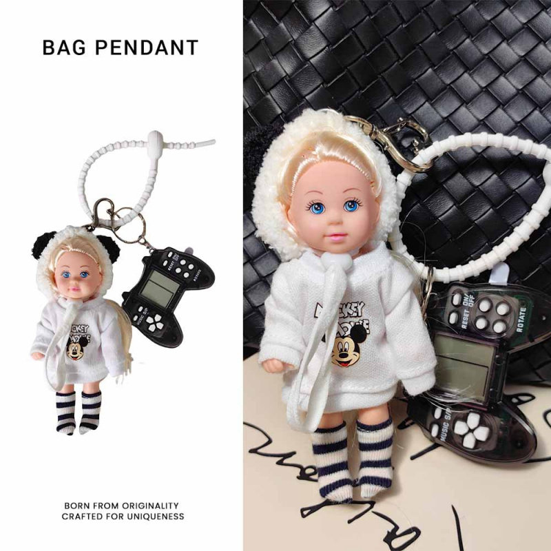 可爱韩系熊猫头套公仔 仿芭比娃娃挂饰游戏机钥匙扣包包挂件