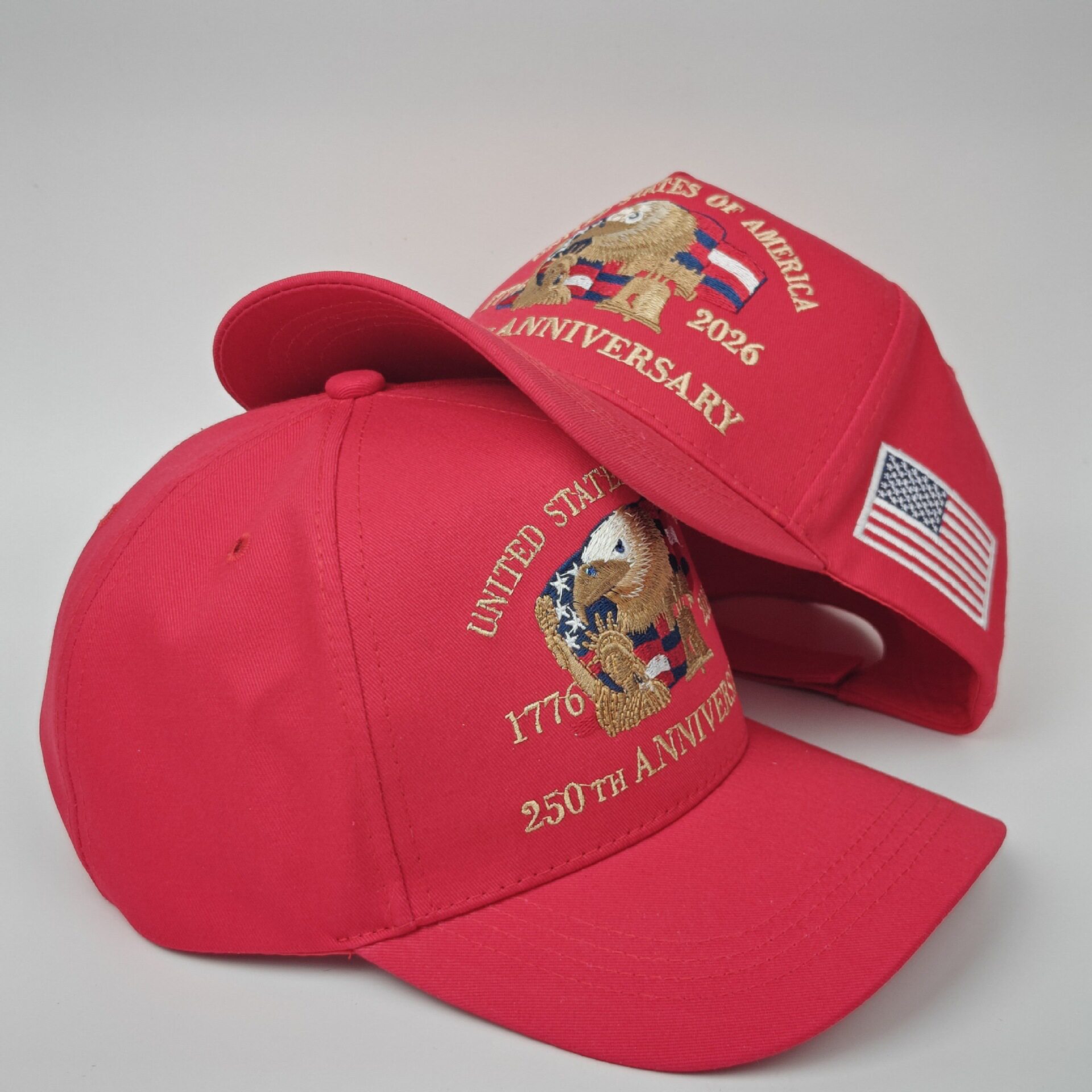 美国250周年纪念棒球帽红黑双色国旗刺绣印刷美式简约鸭舌帽透气