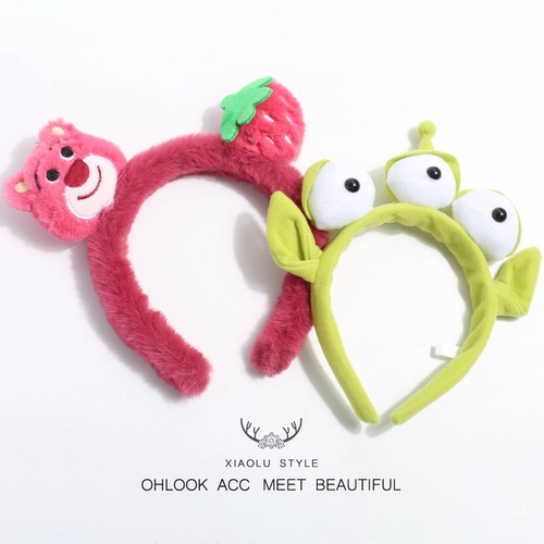 Милый плюшевый мультяшный зеленый аксессуар для волос для умывания, красная клубника, ободок, популярно в интернете
