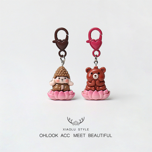 创意佛系坐莲花动物钥匙扣百搭挂饰包包日常摆件祈佛求福挂件饰品