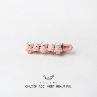 卡通可爱小小白狗长发夹甜品边夹侧边刘海碎发夹元气少女发饰头饰