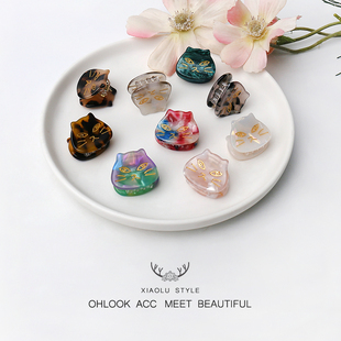 可爱猫咪醋酸小发夹日系新款 前额刘海碎发发抓少女边夹顶夹发卡子