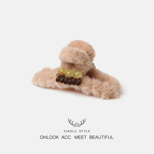 秋冬新款软糖小熊毛绒抓夹甜美糖糖熊熊发夹高级感盘发后脑勺夹子