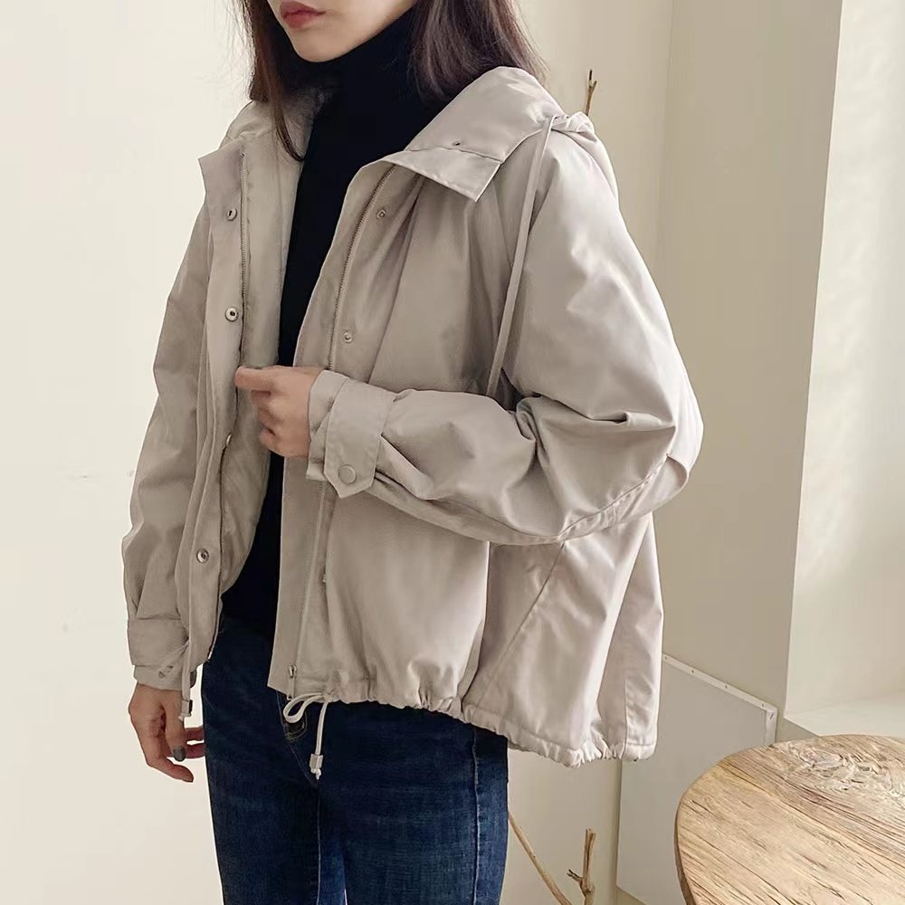 韩国TH连帽棉服棉衣 纯色韩系百搭棉袄 小个子外套冬季保暖夹克黑