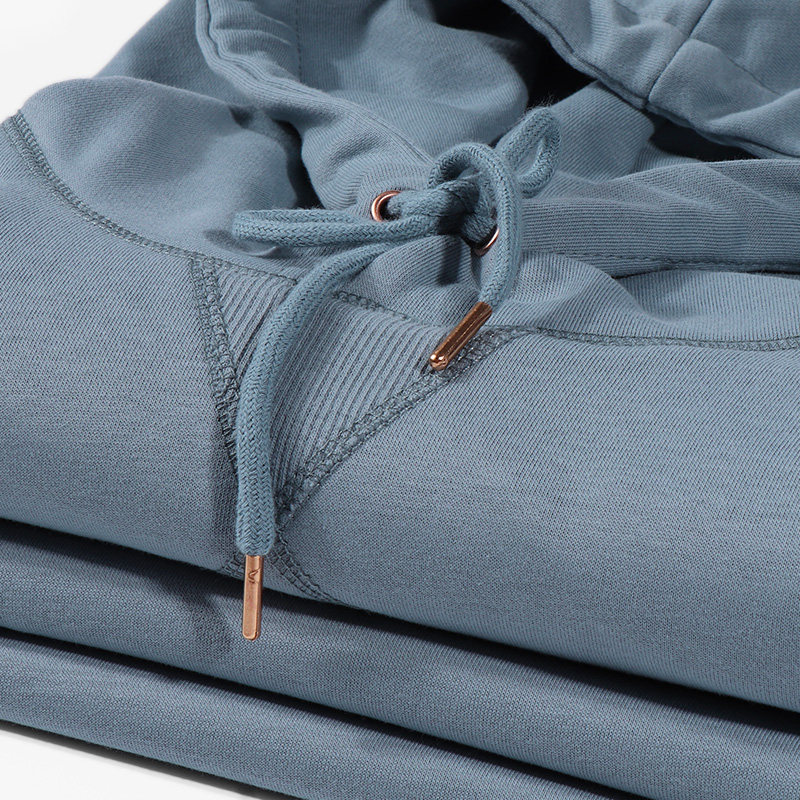 早秋莫兰迪色雾霾蓝300g重磅套头连帽卫衣纯色百搭帽衫男女外套潮