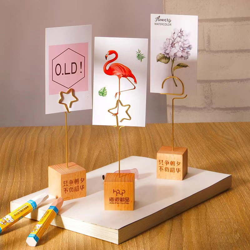 蛋糕店实木底座照片标签名片便签夹立式木质价格立式夹子标价底座